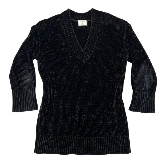 Wilfred Aritzia Chenille V Neck Sweater Women's S Black Tunic Pullover Chunky - Picture 1 of 7